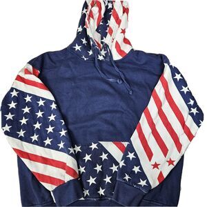 American Flag Hoodie Red White Blue Stars And Stripes New York Area Code 212 LG